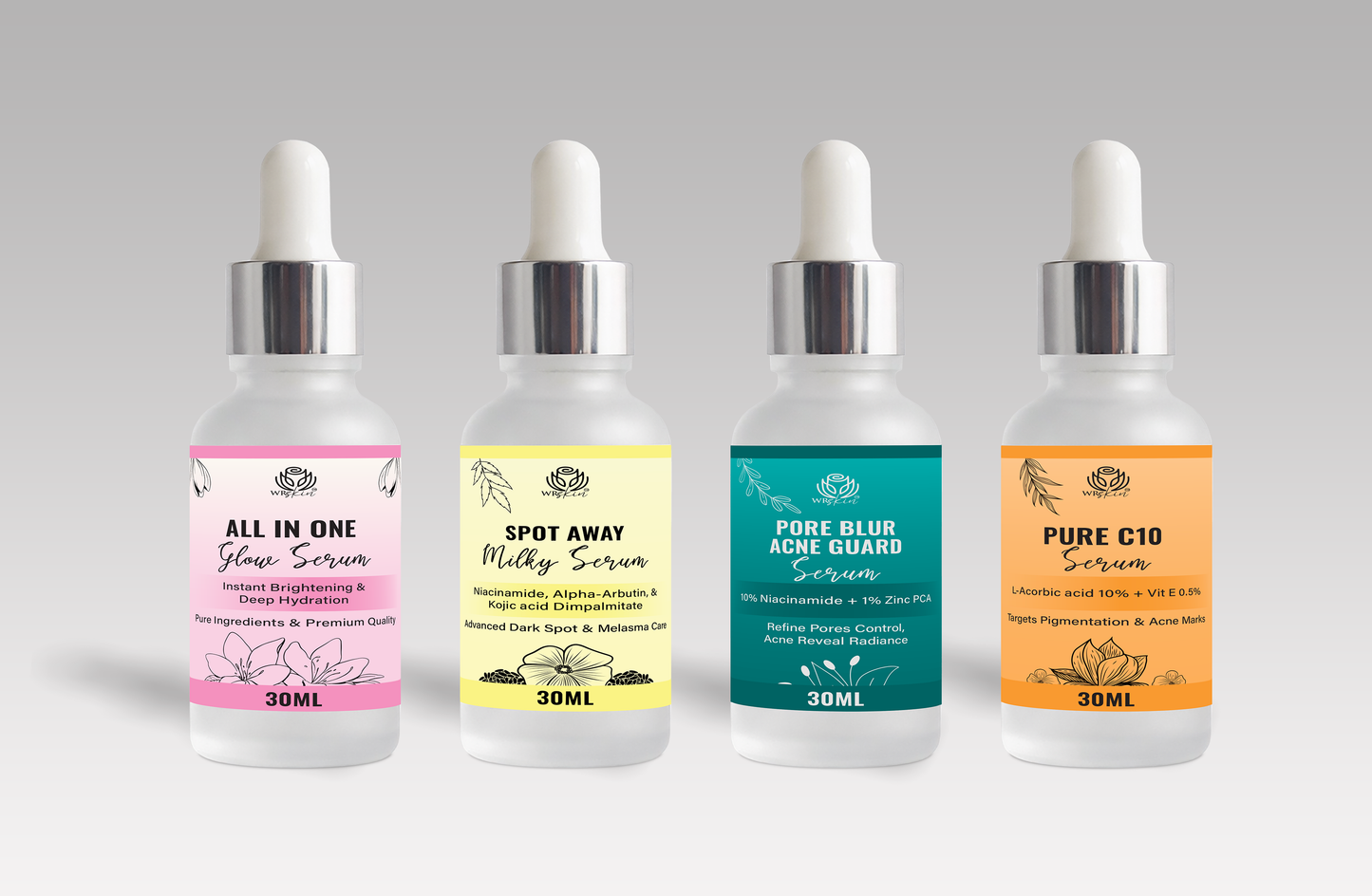 Complete Skin Glow Serum Set – Brightening, Acne Control, Pore Refining & Dark Spot Treatment (4 × 30ml)
