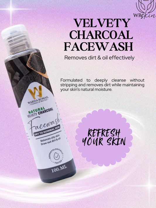 Natural Velvety Charcoal Facewash – Deep Detox & Gentle Cleansing for Dry to Normal Skin (100ml)