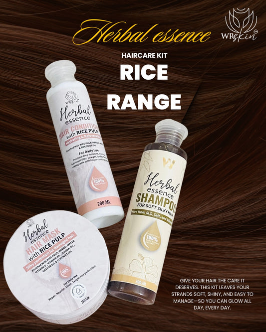 Herbal Essence Hair Care Set – Shampoo, Rice Pulp Conditioner & Hair Mask for Silky, Strong & Nourished Hair