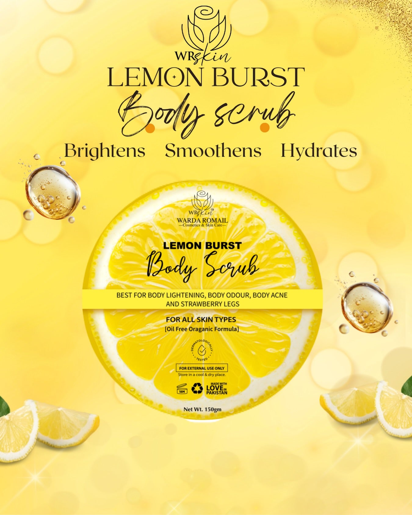Lemon Burst Body Scrub Brightening & Exfoliating Organic Body Polish (150g)