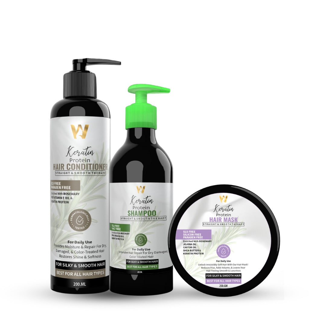 Keratin Protein Hair Care Kit – Shampoo, Conditioner & Hair Mask